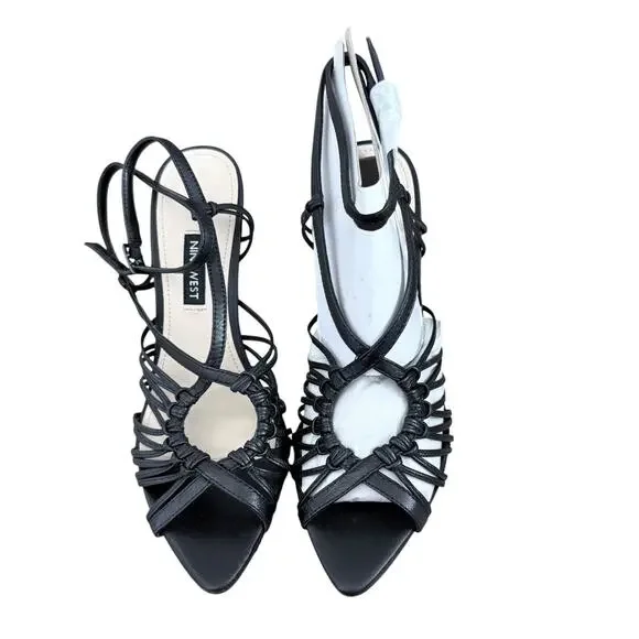 Nine West Wngagnant Ankle Strap Sandals Black Strappy Heels Shoes 6M New - Picture 4 of 9